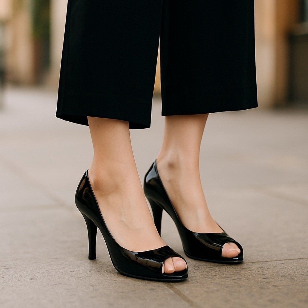 Classic Black Patent Peep-Toe Pumps